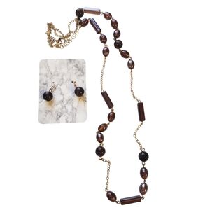 Women's Brown Beaded Necklace and Earring Set